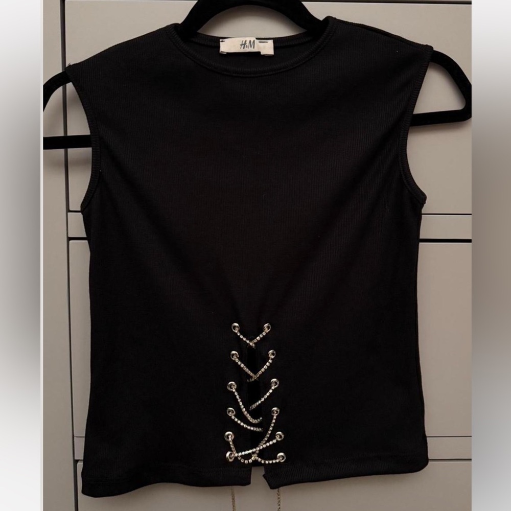 H&M Black Crop Top with Silver Detailing